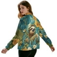 thumbnail image 3 of DISNIMO Sloth Floral Printed Women Sweatshirts No Hood Jackets Long Sleeve Outwear Zip Up Sweatshirts for Fall Winter, 3XL, 3 of 7