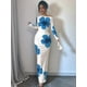 thumbnail image 4 of Vestidos Largos Ajustados con Frunces, de Larga y Estampado Floral para Mujer, para Fiesta, Club y Otoño/. Flores Azules XXL, 4 of 8