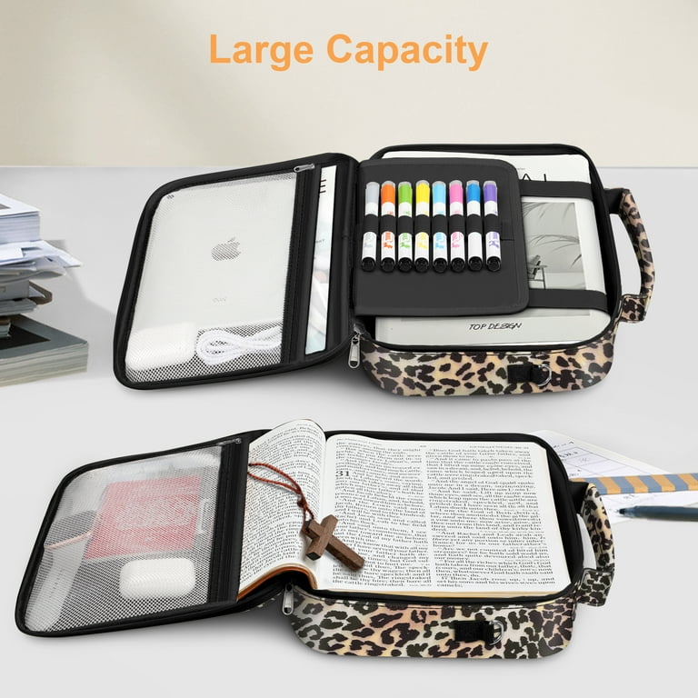 FINPAC Large Bible Cover with Shoulder Strap Durable Carrying Case for Church Bible Protection with Pen Slots and Zippered Pocket Ideal Gift for