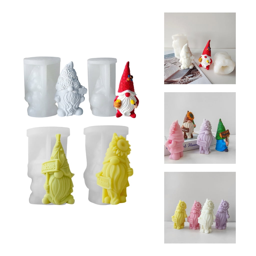 WINDLAND 4Pcs Dwarf Santa Decoration 3D Candle Moulds DIY Candle Epoxy Mold Handmade Candles Aroma Wax Soap Molds for Decorations