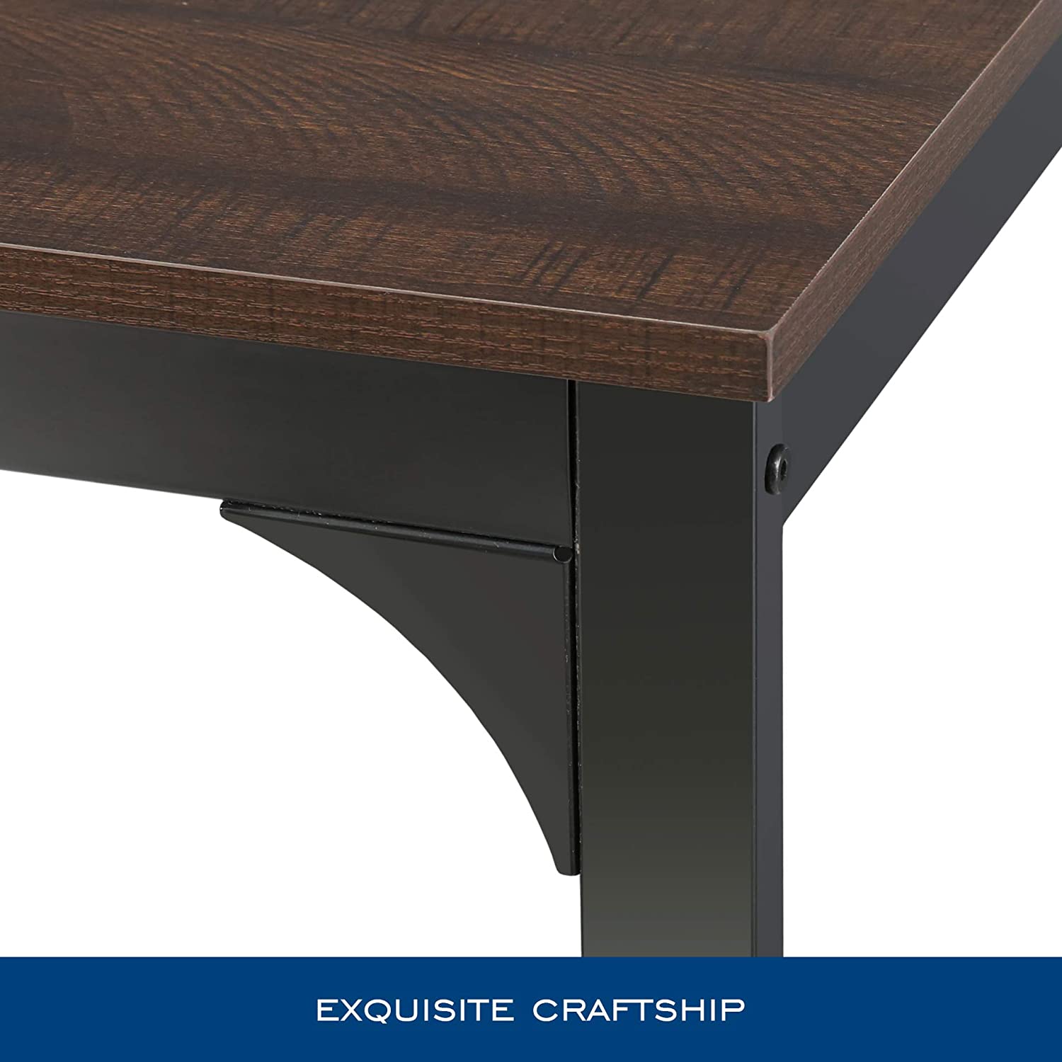 Bar Table, Pub High Top Table with Black Metal Base and Vintage Textured Top