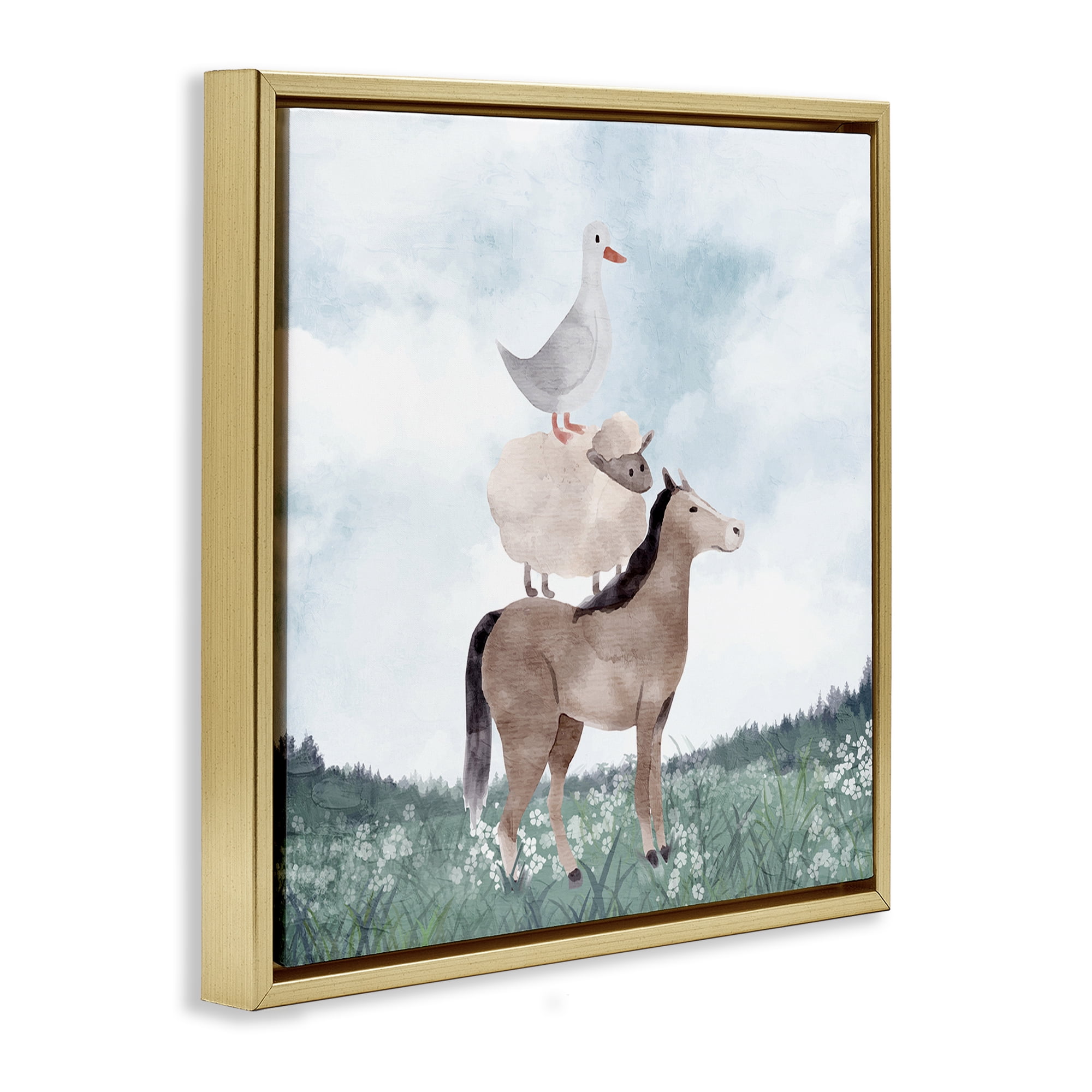 Stupell Industries Muted Blue Sky Farm Gold Framed Floater Canvas Wall Art, design by Kim Allen