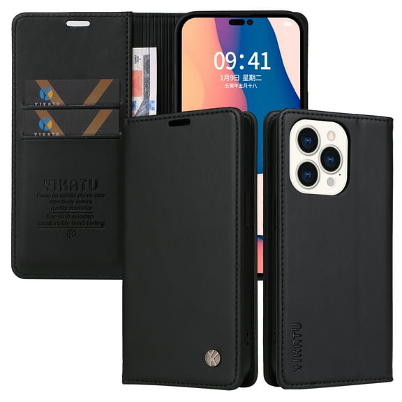 TECH CIRCLE Case For iPhone 13 Pro 6.1 inch,360 Protection Shockproof Solid Color PU Leather Magnetic Closure Flip Wallet Card Kickstand Soft TPU Cover.For iPhone 13 Pro,Black