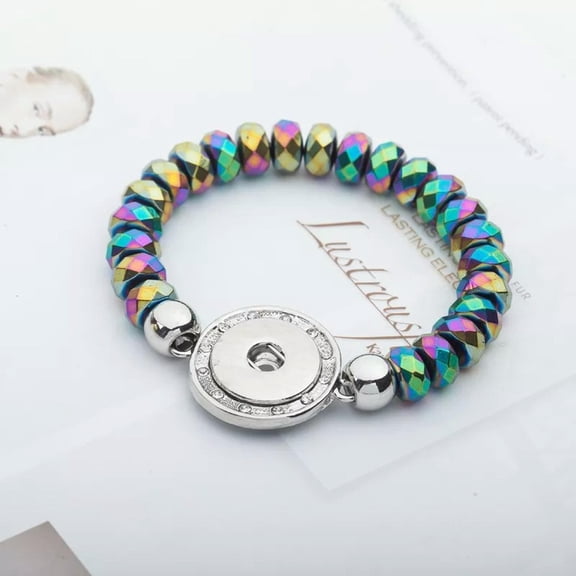 HOOUN Multi-Color Faceted Hematite Bead Snap Bracelet Fit 18mm Snap Button Jewelry