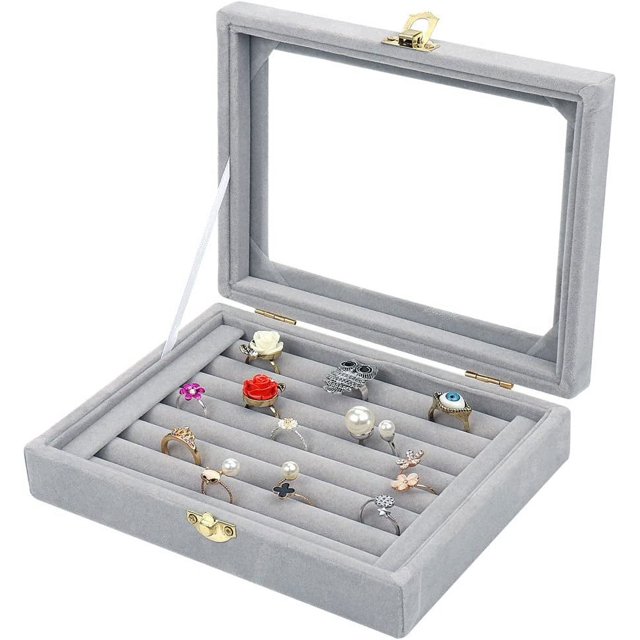 HAHADAXA Velvet Glass Jewelry Ring Display Stand Storage Box Ring Earrings Jewelry Box Ring Holder Case