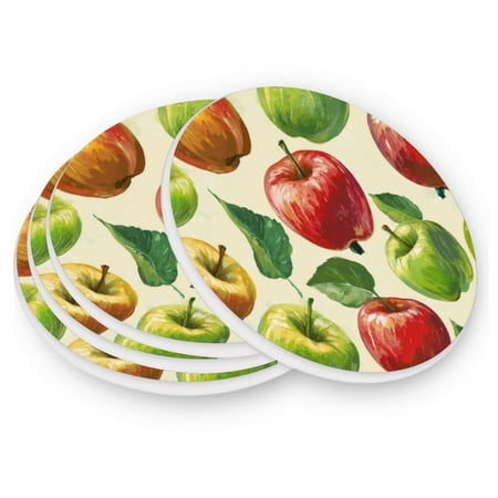 

Round Coasters Modern Style Ceramic Coaster Waterproof and Durable Drink Coaster Coasters set of 4 Customizable Coasters 2pcs Painting Apple
