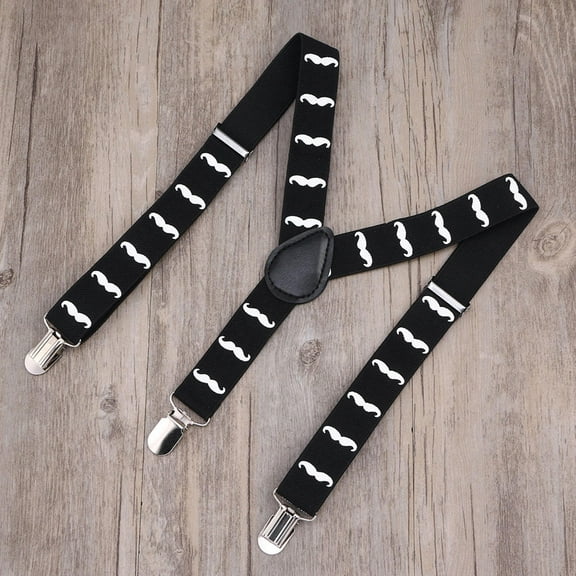 AURARMLET 1Pc Y-Back Beards Pattern Suspenders in Black with Metal Clips for Comfortable Fit