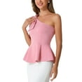 thumbnail image 4 of INSPIRAR CHIC Blusa Elegante de Peplum con Un Hombro y Lazo Rizado para Mujer en Rosa, 4 of 6
