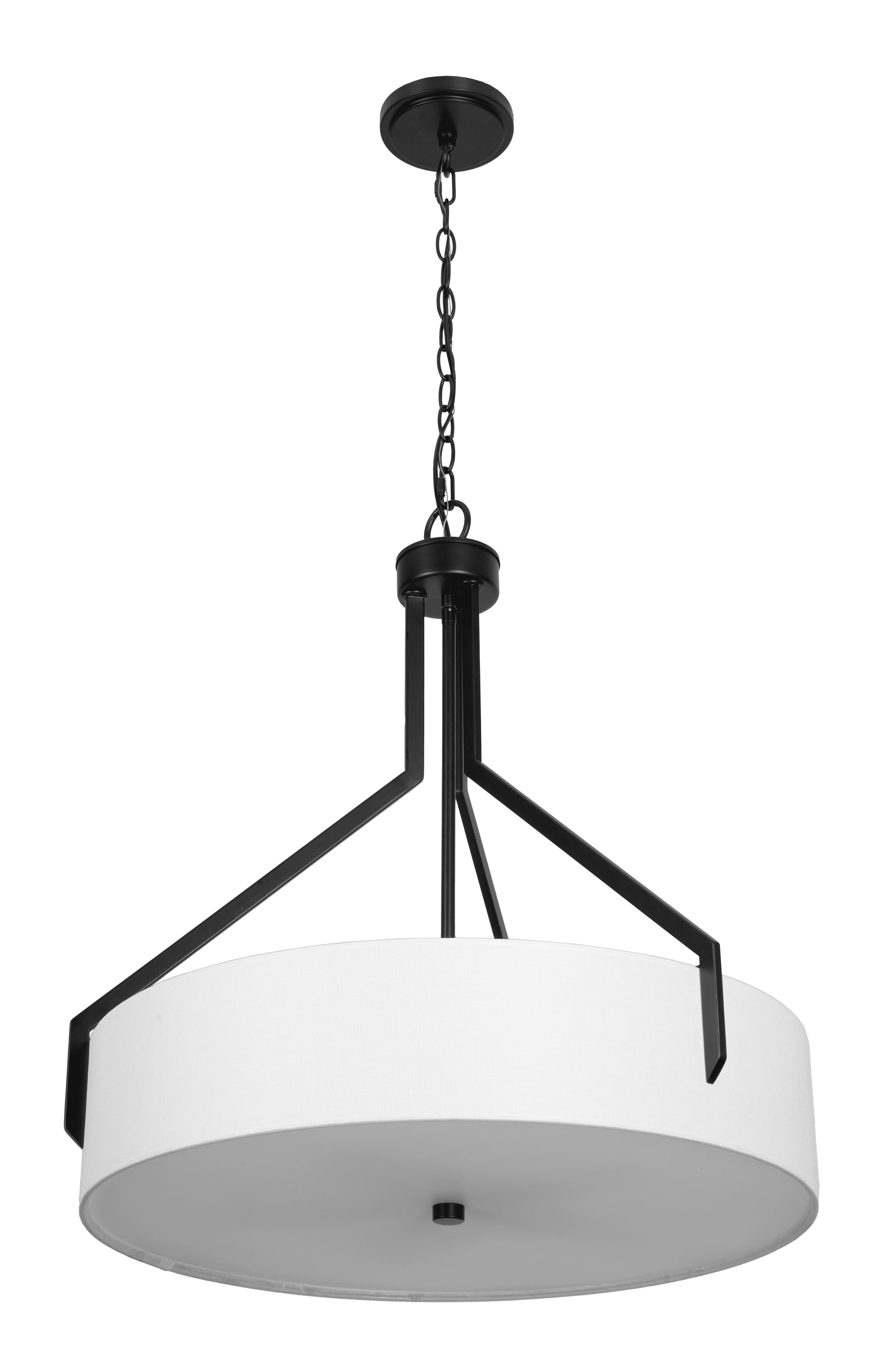 Kenroy Home Thayne 24'' Pendant Light Fixture with Off-White Fabric Drum Shade for Kitchen Table, Bathroom, Foyer, or Entryway, Black
