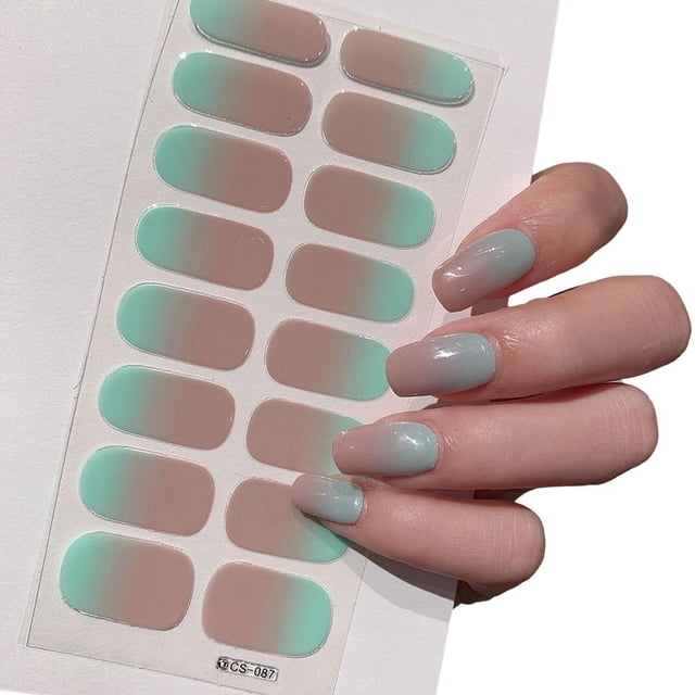 16 Pcs/Set Gradient Semi-Cured Gel Nail Strips Patch Waterproof Adhesive Wraps Full DIY