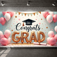 thumbnail image 5 of Gold Theme Graduation Banner Pink White Balloons Grad Party Backdrop Star Decor Graduation Cap Design Graduation Background for Graduation Party College Graduation Photo Shoot, 5 of 9