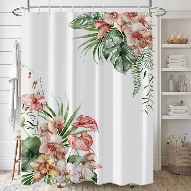 Flmtop Rideau de Douche Feuille Verte Feuille de Bananier Palmier Botanique Doublure de Rideau de Douche Rideaux de Douche Lavables à la Machine Installation Facile Rideaux de Douche de Bain avec Crochets pour Maison Salle de Bain Appartements Dortoirs