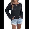 thumbnail image 2 of Suéter Holgado Informal de Larga con Crochet para Mujer, Top de Punto Calado. Negro M, 2 of 10