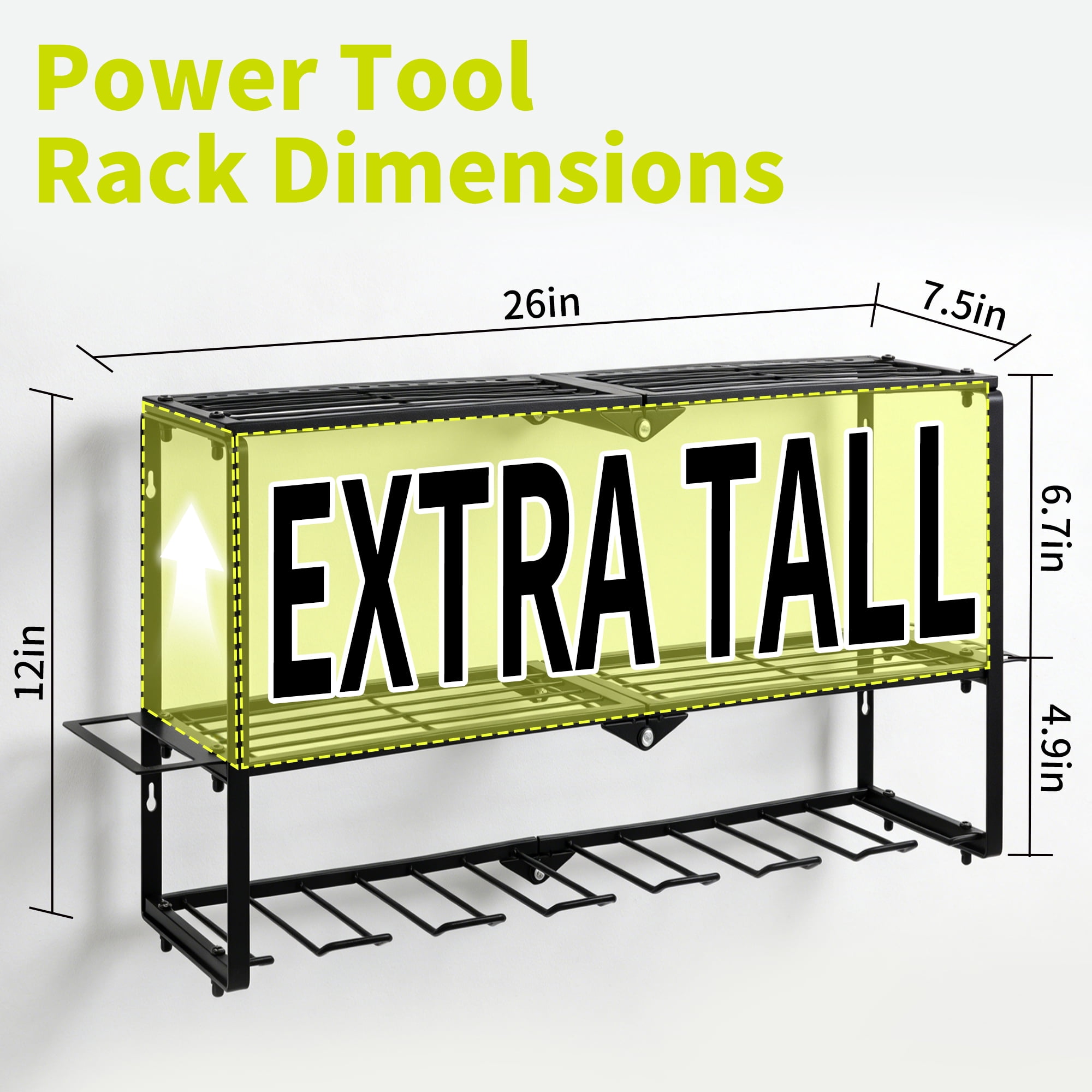 Ukmk Power Tool Organizer Wall Mount, 3-Tier Heavy Duty Storage Rack with 7 Drill Slots for Garage Workshop Organization