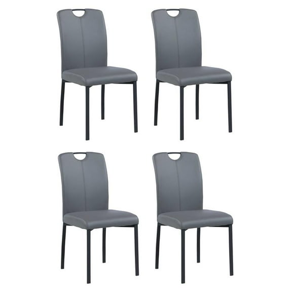 Milan Kenya Gray Faux Leather/Matte Black Handle Back Side Chair (Set of 4)
