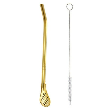 

AQQW Tea Drinking Straws Spoon Filter Colorful Stainless Steel with Brush Even Mesh Reusable Gourd Tea Tool