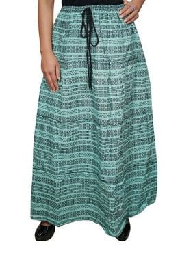 Mogul Womens Maxi Long Skirt Printed Flared Rayon Bohemian Style Tiered Elastic Waist A-Line Gypsy Skirts