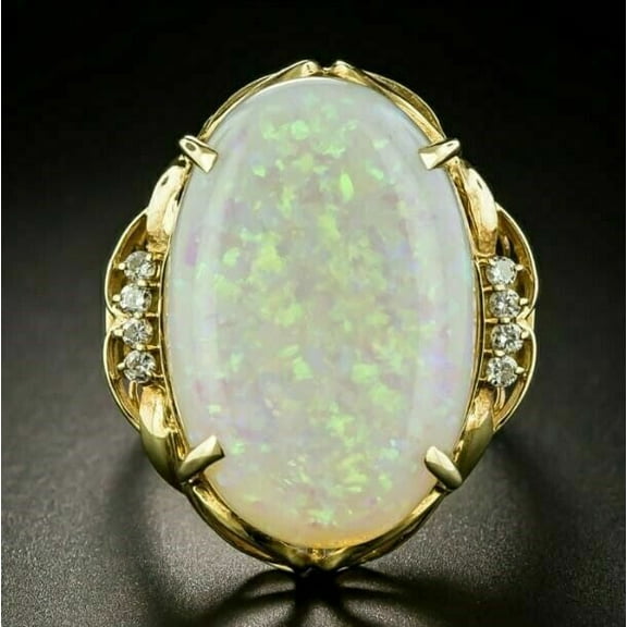 Aishvi Jewels 2 Ct Oval Cut Lab-Created Fire Opal Halo Engagement Ring 14K Yellow Gold Plated 925 Silver