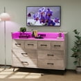 thumbnail image 3 of Commode à 8 Tiroirs avec Éclairage DEL et Station de Recharge, Coffre Moderne en Bois Noir avec Rangement Ouvert et Lumières RVB, Armoire d'Entrée Grand pour Chambre et Salon, Antique/rose/blanc/noir, 3 of 7