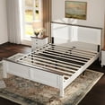 thumbnail image 3 of UHOMEPRO Queen Size Bed Frame, Wood Platform Bed with Headboard and Footboard, Queen Bed Frame with Wooden Slats, Holds 600lbs, Easy Assembly, No Box Spring Needed, Brown and White, 3 of 9