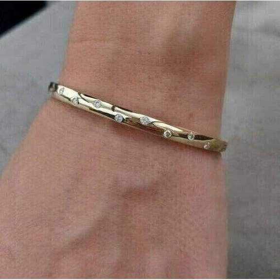 7Ct Round Cut Lab Created Diamond Wedding Bangle Bracelet 14K Yellow Gold Plated
