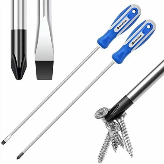 2-Piece 12'' long Screwdriver Set, Long Blade Screwdriver Set 12-Inch Magnetic Screwdriver, Phillips & Slotted Bits .（NEW）$$Tools & Hardware Other