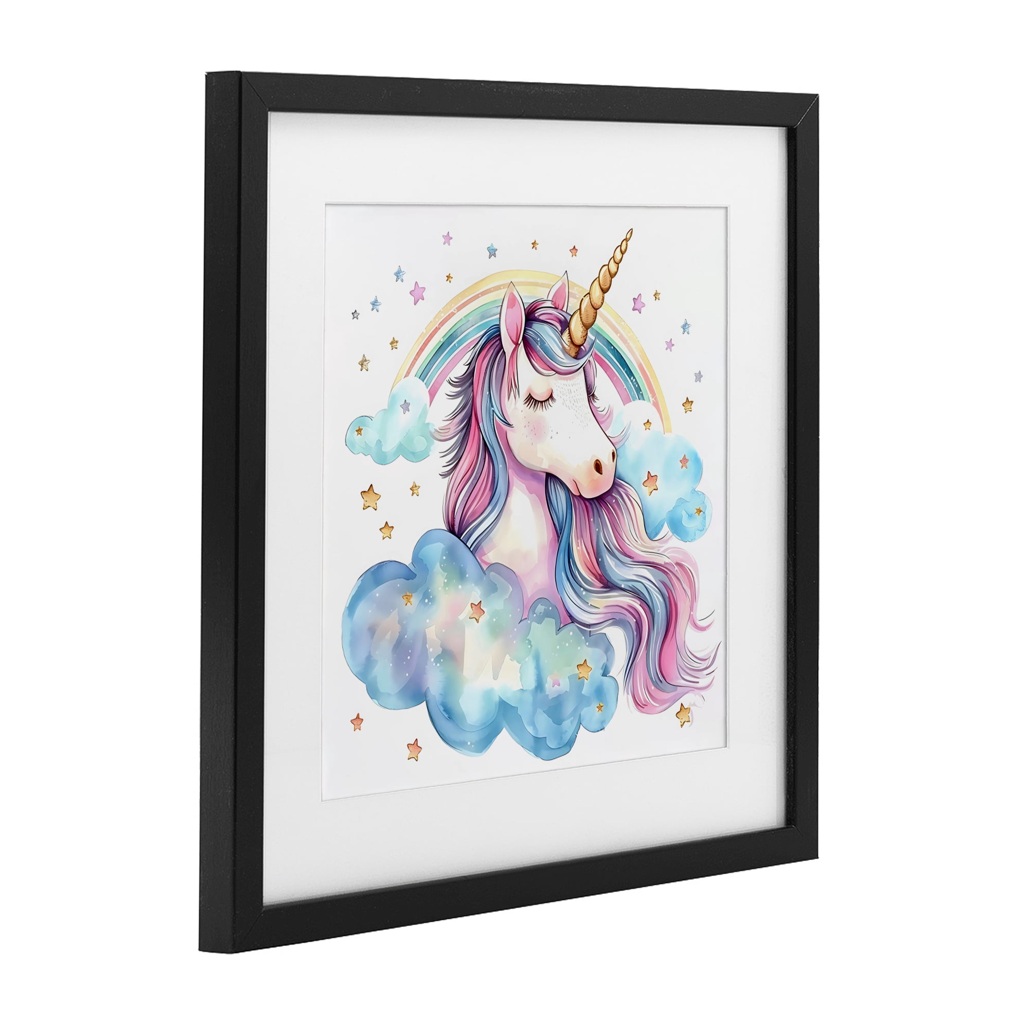 Stupell Industries Cute Happy Unicorn & Rainbow Black Framed Print Under Glass, design by Creative Studio