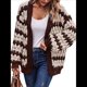 thumbnail image 3 of Suéter de Invierno de Punto Holgado con Rayas y Mangas Farol para Mujer, Moda de Otoño Marrón Albaricoque L, 3 of 8