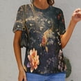 thumbnail image 6 of Lucky Koi Fish Lotus Leaf Womens Tops Women's Fashion Casual Short Sleeve Flower Print Round Neck Pullover Top Blouse, 6 of 6