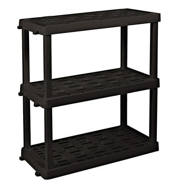 Oskar Plastic Shelf Garage Storage Shelves 3-Tier 37.80"H x 17.75"D x 36"W Black-500 lb Total Capacity