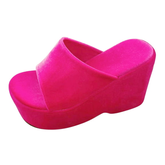 Ediodpoh Ladies Fashion Solid Color Leather Open Toe Square Head Flat Casual Slipper Womens Slippers Hot Pink 5.5