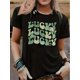 thumbnail image 1 of Everyday Comfort, St. Patrick's Day Lucky Clover Graphic Women's Casual Short Sleeve T-Shirt, Black with Green Design, Soft, 1 of 6