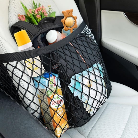 Car Seat Organizer Car Seat Net and Car Net Front Seat Organizer - Elastic Net Holds Most Sizes and Shapes Car Organizer Front Seat Organizer - Car Purse Holder