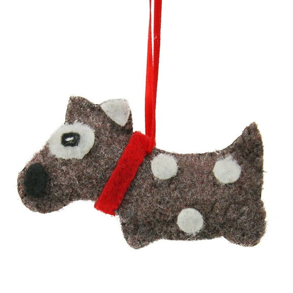Northlight 3.75" Brown and White Polka Dot Plush Dog Hanging Christmas Ornament