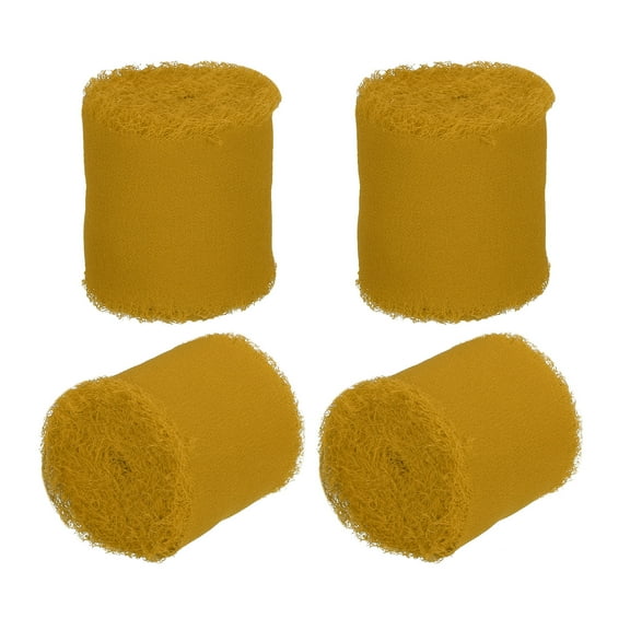 Uxcell 1.5 In x 5 Yd Fringe Chiffon Ribbon for DIY Decor, Gold 4 Rolls
