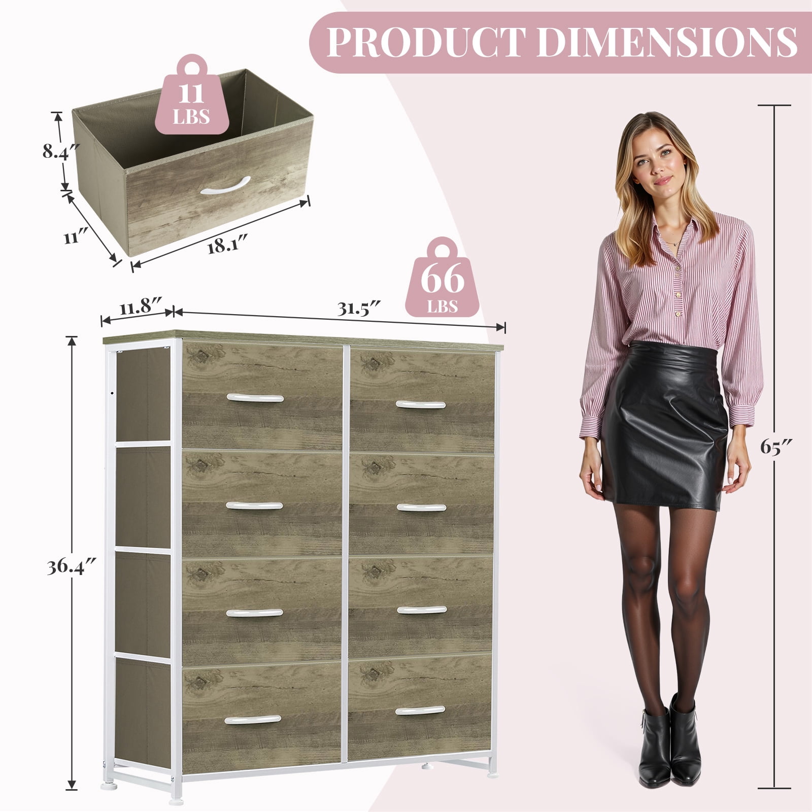 Dresser, Betcozy Storage Organizer with 8 Drawers for Bedroom, Chest of Drawers with Sturdy Metal Frame, Wood Tabletop for Closet, Nursery, Smoked ash