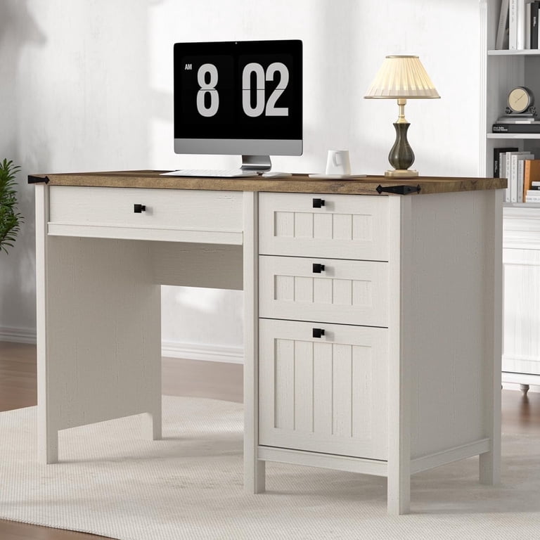 FIAKOA 45 Inch Executive Desk, Modern Farmhouse with Drawers photo 1