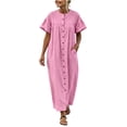 thumbnail image 2 of ClodeEU Women's Crew Neck Short Sleeve Maxi Dress with Pockets,Casual Loose Summer Vacation Dress Pink,Women's Plus M, 2 of 7