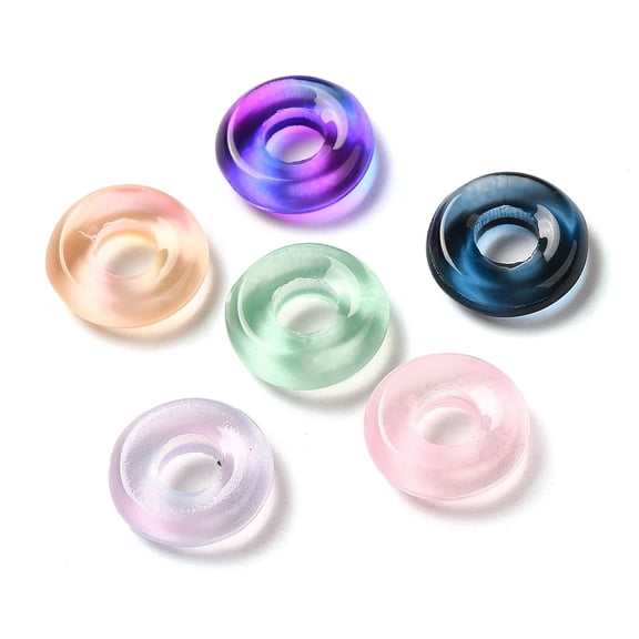 500pcs Transparent Glass European Beads Large Hole Flat Round Mixed color 12x4mm Hole: 5mm