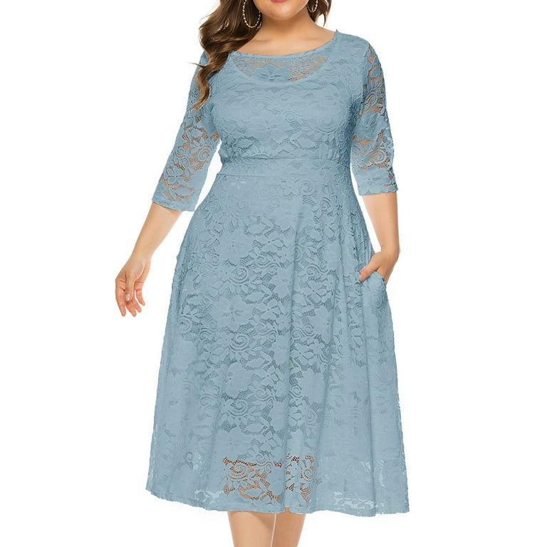 WHLBF Plus Size Women Hollow Lace Pocket Evening Skirt Light Blue 16(XXXXL) - Walmart.com