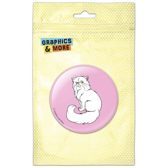 White Persian Cat on Pink Pet Pinback Button Pin Badge
