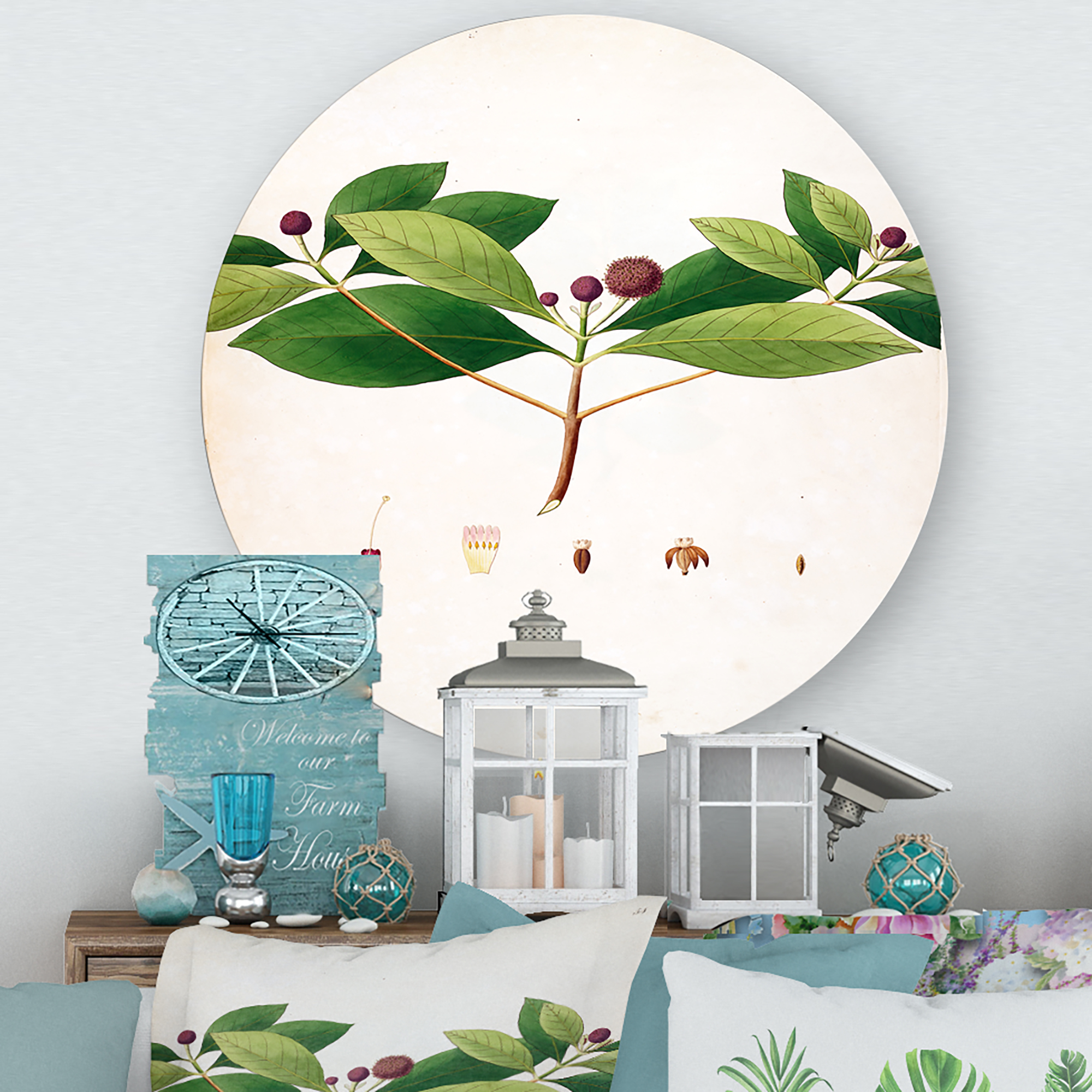 Designart 'Ancient London Plants X' Farmhouse Circle Metal Wall Art 23x23 - Disc of 23
