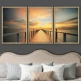thumbnail image 3 of wall26 - 3 Piece Framed Canvas Wall Art - Wooded Bridge in The Port Along Sunrise. - Modern Home Art Stretched and Framed Ready to Hang - 16"x24"x3 Natural, 3 of 5