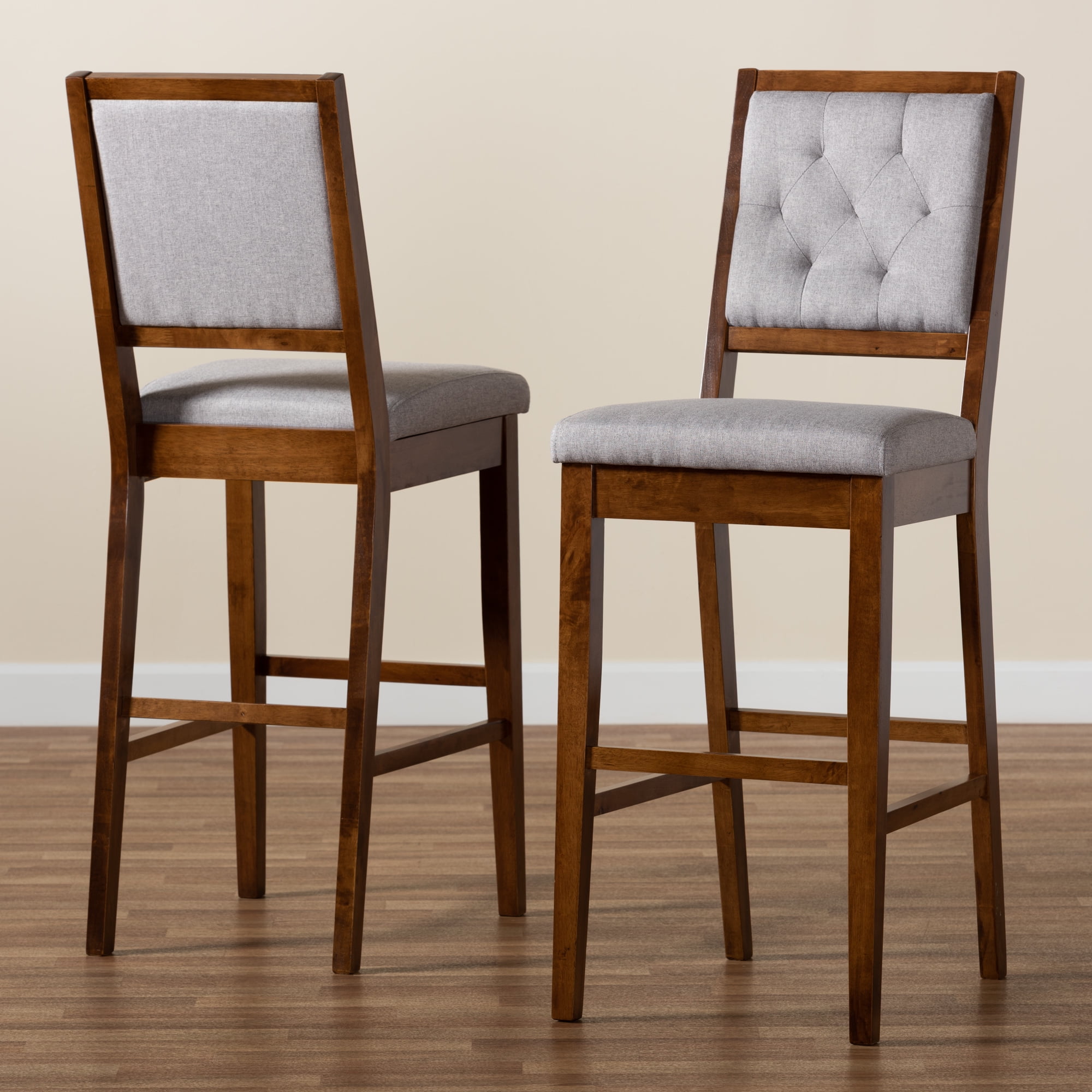 Baxton Studio Gideon Bar Stool, Grey and Walnut Brown, Set of 2