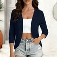 thumbnail image 2 of Women's Lightweight 3/4 Sleeve Bolero Shrug Open Front Cardigan Curved Hem Soft Stretch Cover Up for Evening Dress Wedding Guest, Navy, M, 2 of 10