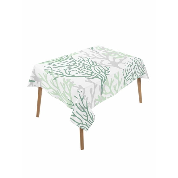 Sage Green Coral Coastal Rectangle Tablecloth, Summer Beach Seaside Nautical Waterproof & StainResistant Tablecloth, Washable Oil-proof Table Cover for Dining/Party/Wedding/Camping/Buffet 60x102 In