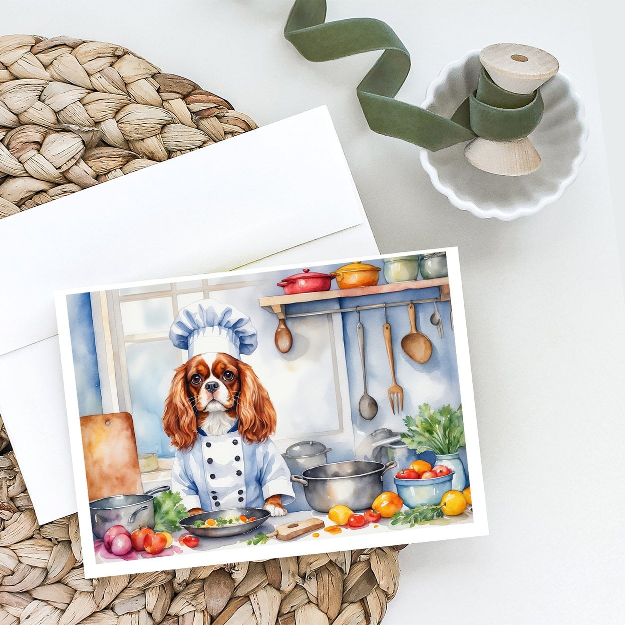 Cavalier Spaniel The Chef Greeting Cards Pack of 8 7 in x 5 in