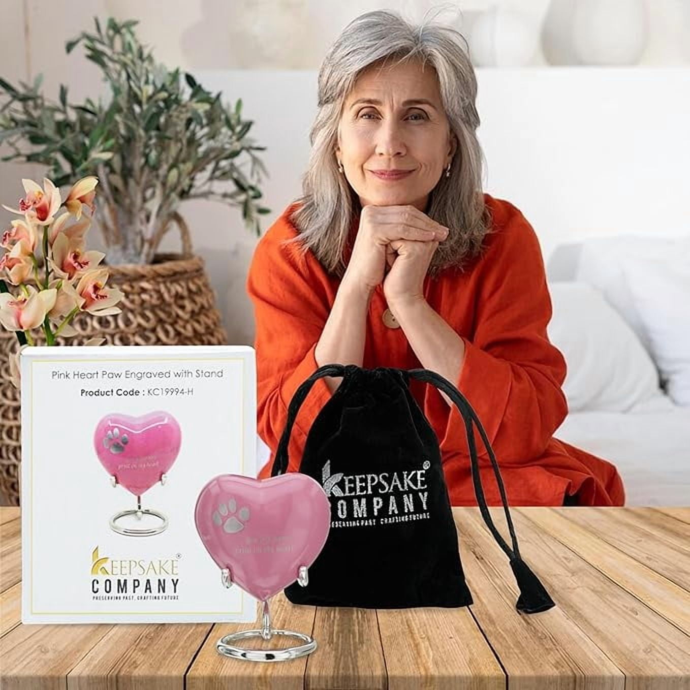 Keepsake Company Pink Heart Urn with Paw Print – Small Pet Cremation Keepsake Urn – Mini Decorative Urn for Ashes (3 Inches Wide)