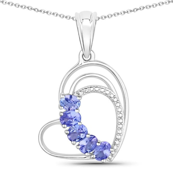 Fine Color Jewels Genuine Tanzanite Pendant Necklace in .925 Sterling Silver Violet Heart Pendant in Rhodium Plating Oval Shaped Tanzanite December Birthstone Necklace Gift For Women