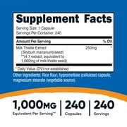 Nutricost Milk Thistle 1,000mg Equivalent (from 250mg of 4:1 Extract) Per Serving, 240 Capsules for 240 Servings Per Bottle - Vegan, GMO Free and Gluten Free